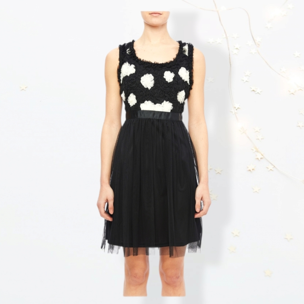 Modcloth black and white stripe tulle floral dress